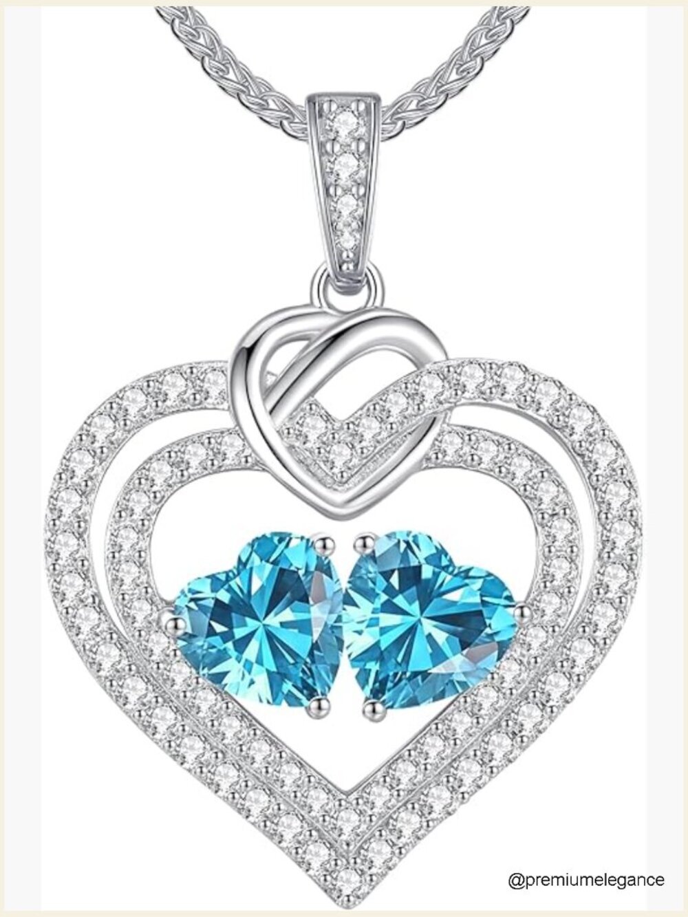 Sparkling Double Heart Birthstone Necklace 925 Sterling Silver Pendant